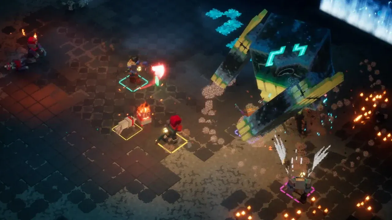 Preview scene of four heroes fighting together