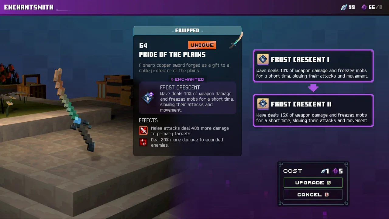 Preview of equipment enchantment choices