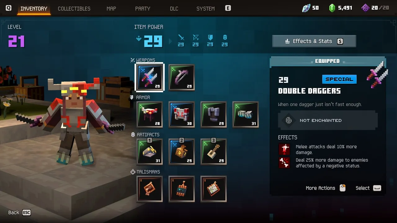 Preview inventory with three talisman spaces